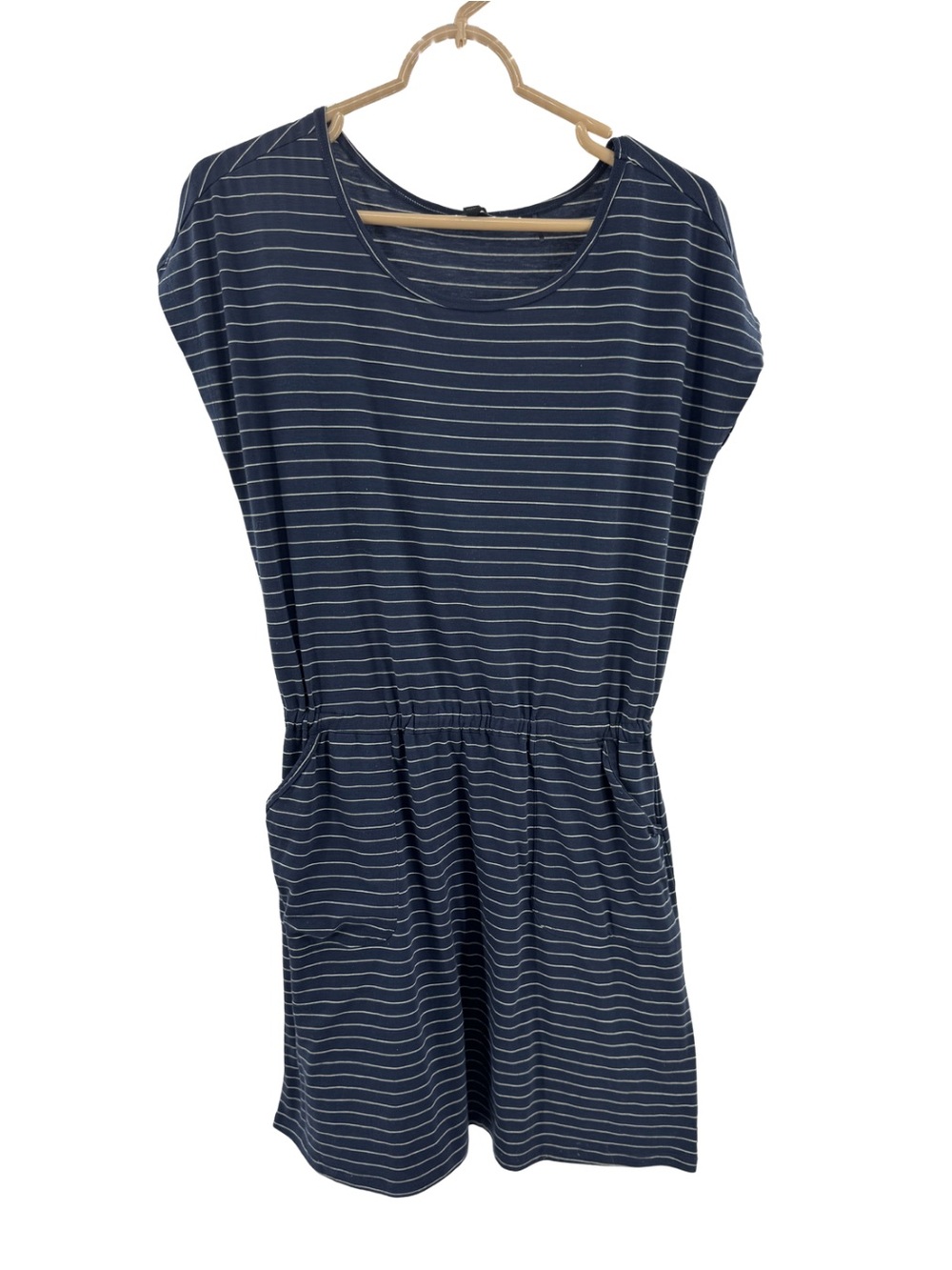 Toad&Co Navy gray striped S short sleeve elastic waist casual summer layering